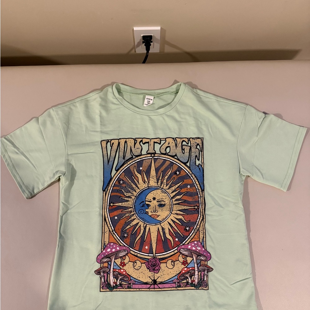 SHEIN Mint Green Vintage Graphic Tee
